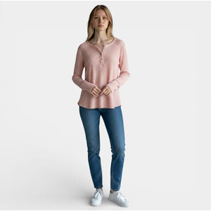 By Anthropologie Pink Henley Thermal Waffle Knit Long Sleeve Top Women Size S